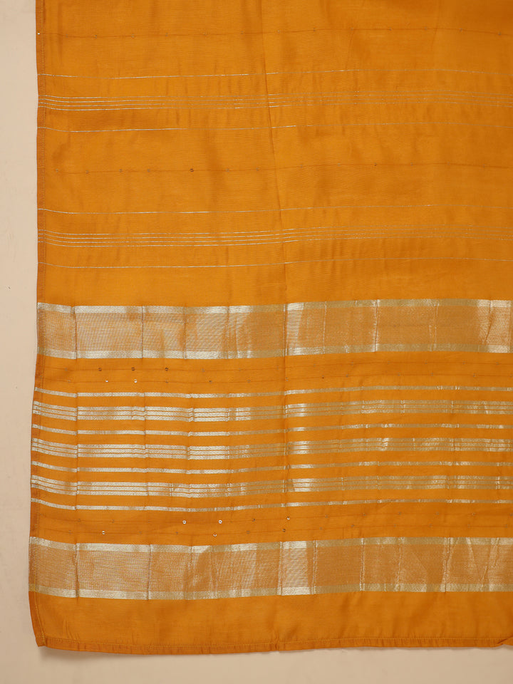 Mustard Cotton Blend Straight Yoke Embroidered 3-Piece Kurta Set