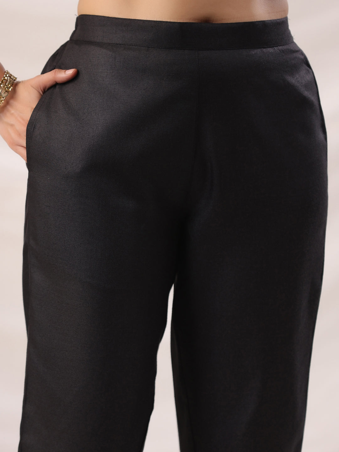 Black Cotton Blend Straight Solid 3-Piece Kurta Set