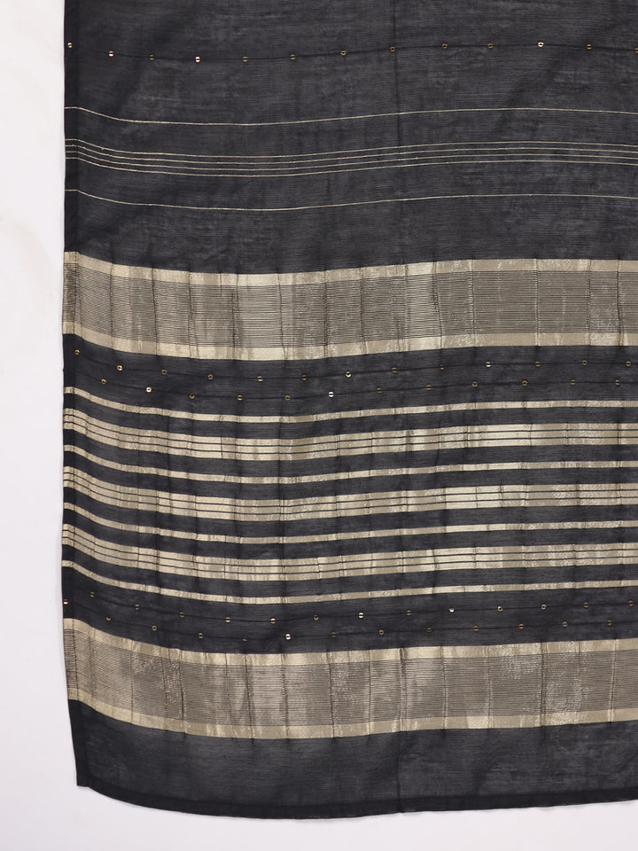 Black Cotton Blend Straight Embroidered 3-Piece Kurta Set