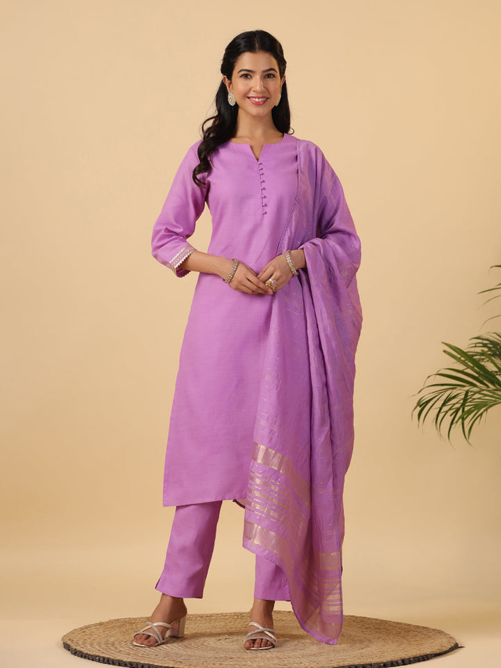 Lavender-Cotton-Blend-Straight-Solid-3-Piece-Kurta-Set