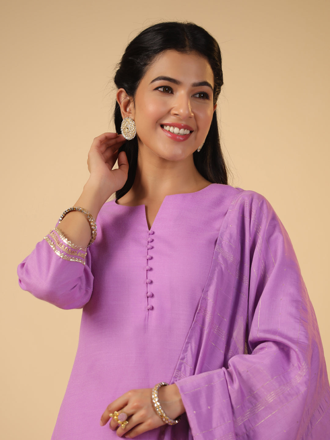 Lavender Cotton Blend Straight Solid 3-Piece Kurta Set