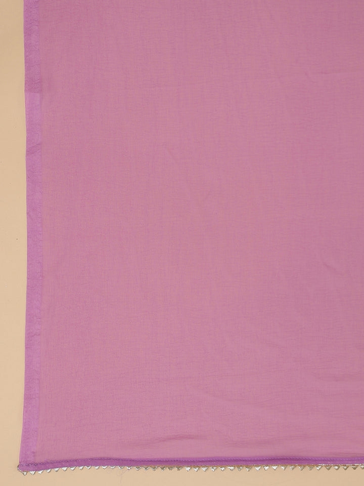 Lavender Cotton Blend Straight Yoke Embroidered 3-Piece Kurta Set
