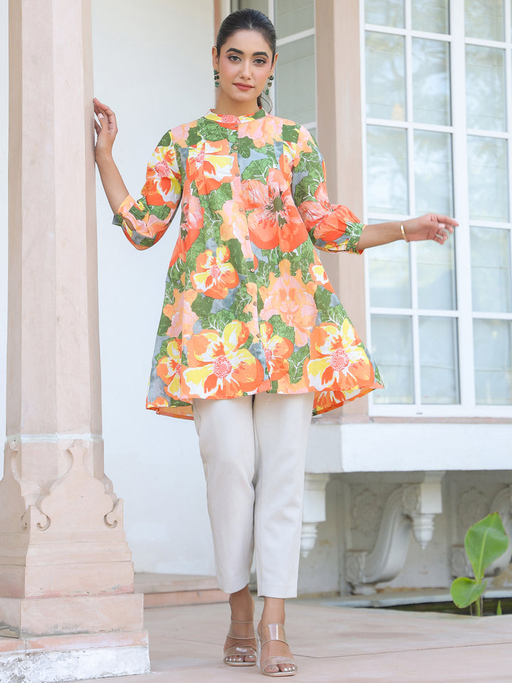 Multicolor Cotton Floral A-Line Tunic Only