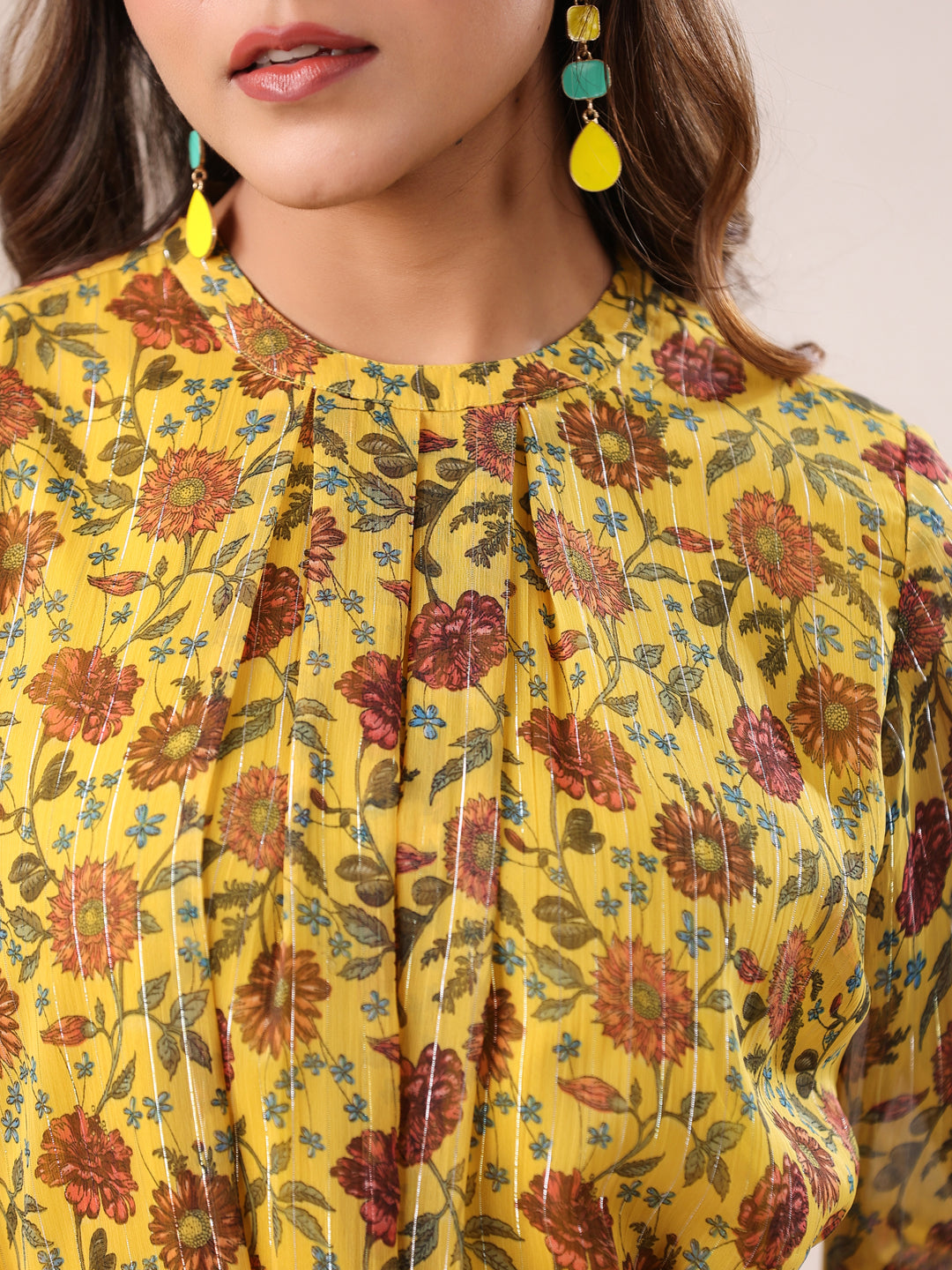 Mustard Georgette Floral A-Line Dress