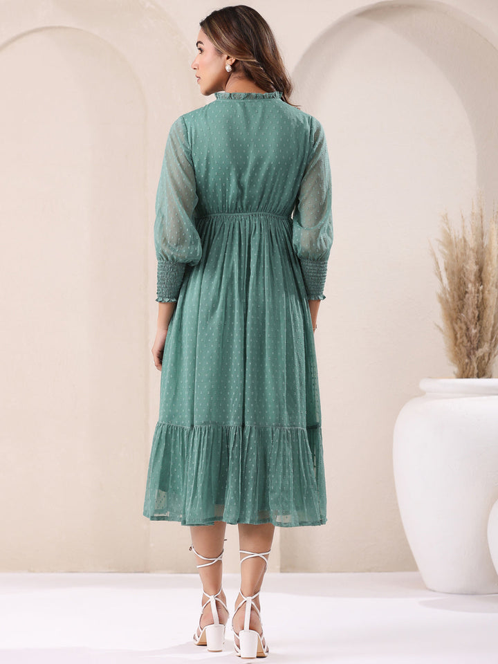 Sage Dobby Chiffon Fit & Flare Dress