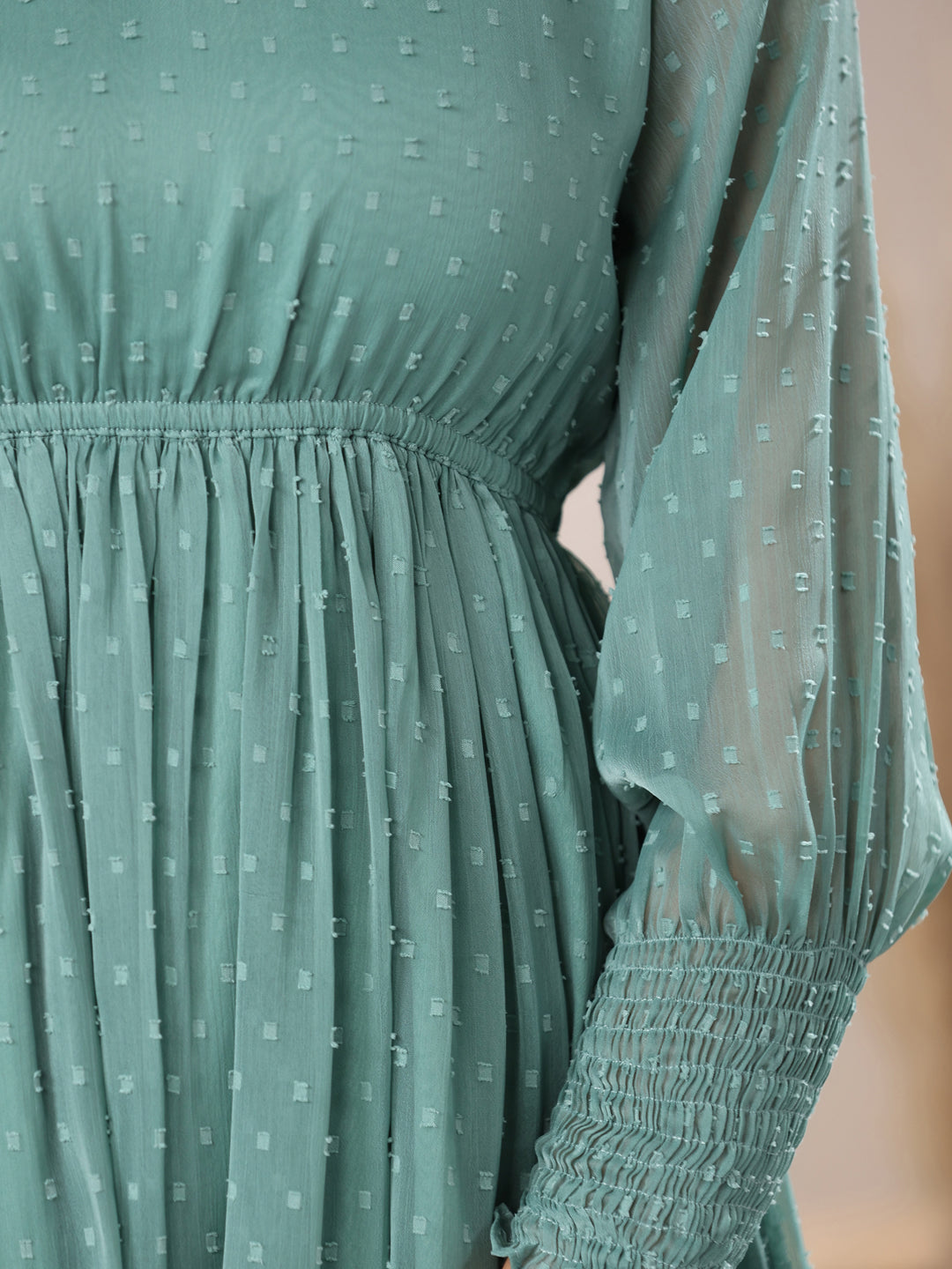 Sage Dobby Chiffon Fit & Flare Dress