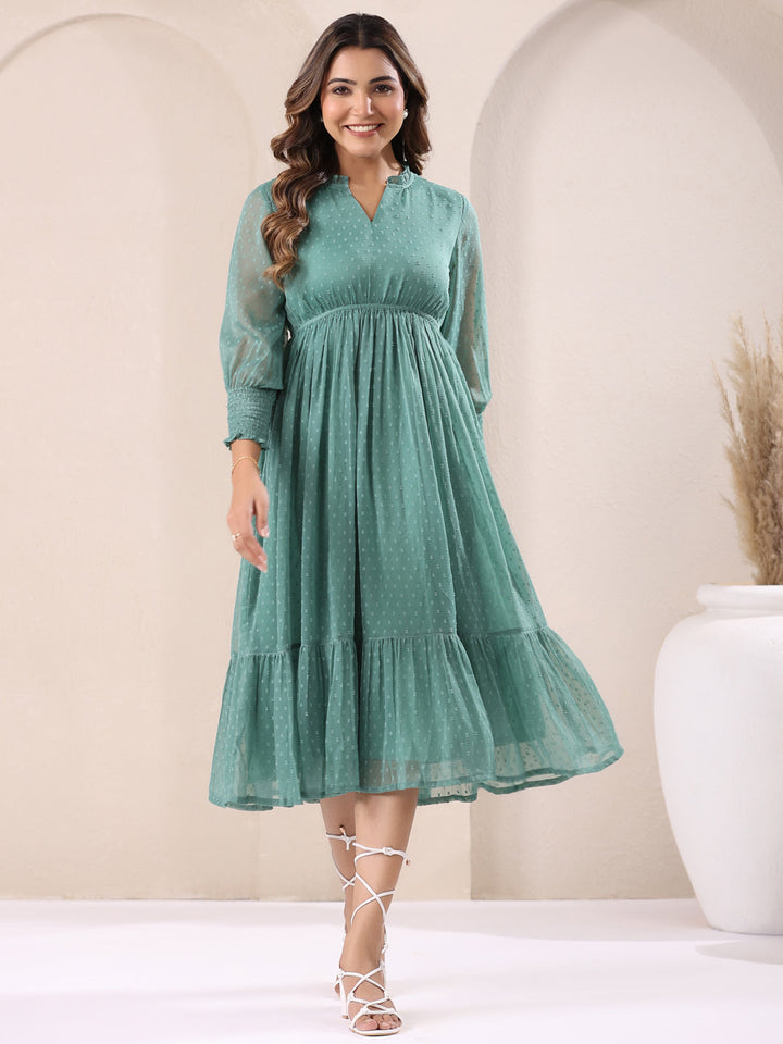 Sage Dobby Chiffon Fit & Flare Dress