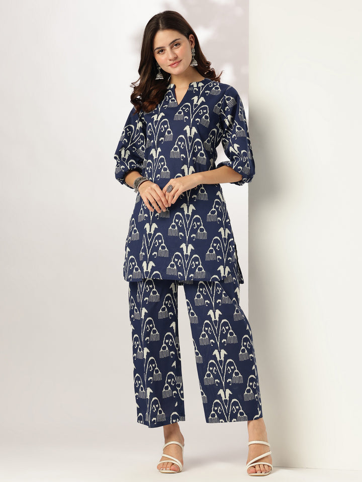 Navy Blue Cotton Ikkat Co-Ord Set