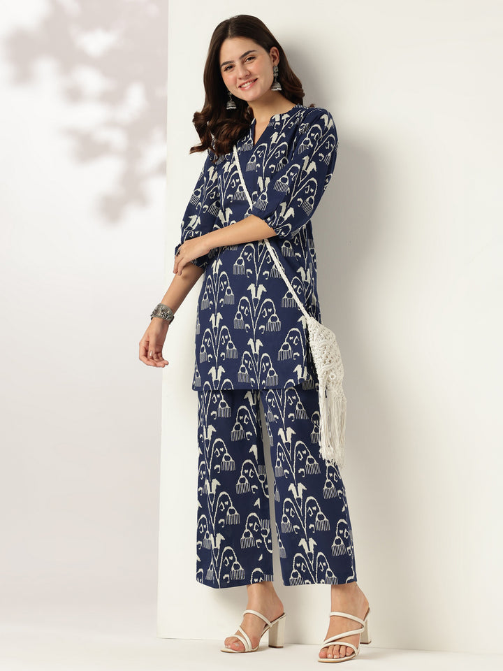 Navy Blue Cotton Ikkat Co-Ord Set