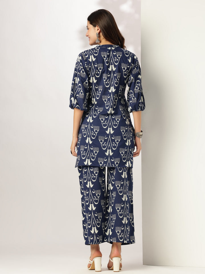 Navy Blue Cotton Ikkat Co-Ord Set