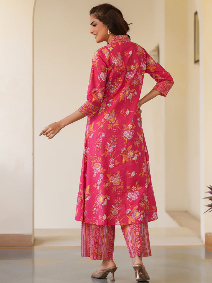 Pink Cotton Floral 2-Piece Kurta Set