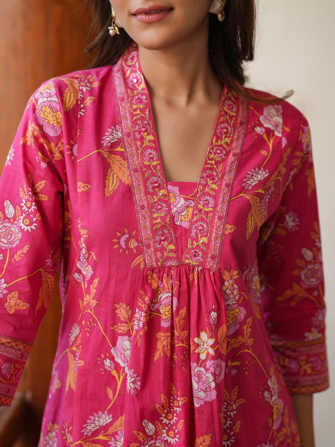 Pink Cotton Floral 2-Piece Kurta Set