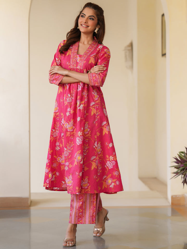 Pink Cotton Floral 2-Piece Kurta Set