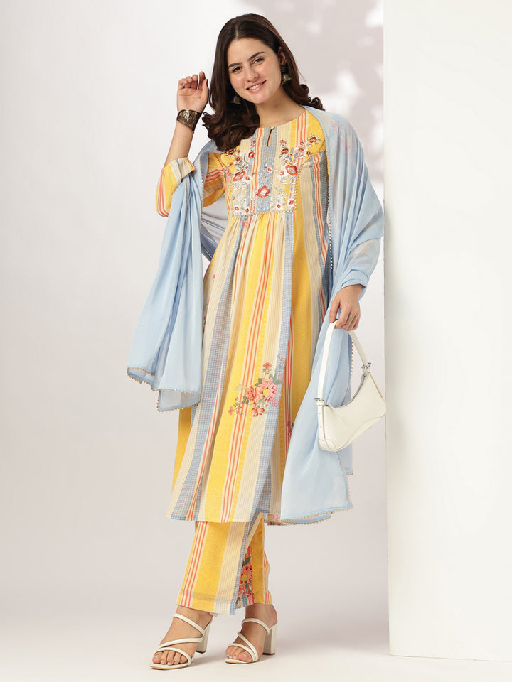 Multicolor Georgette A-Line Embroidered 3-Piece Kurta Set