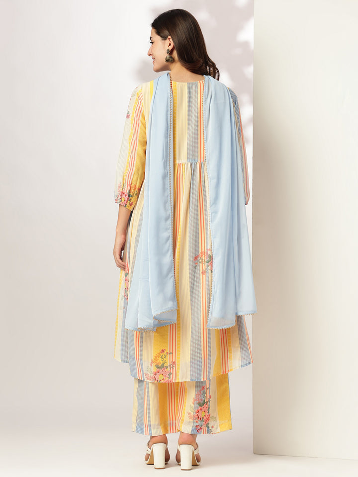 Multicolor Georgette A-Line Embroidered 3-Piece Kurta Set