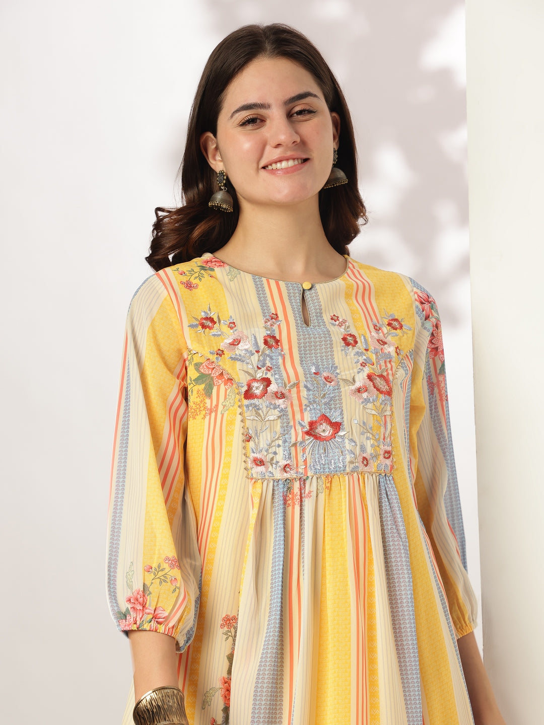 Multicolor Georgette A-Line Embroidered 3-Piece Kurta Set