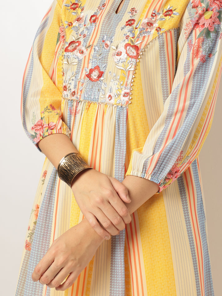 Multicolor Georgette A-Line Embroidered 3-Piece Kurta Set