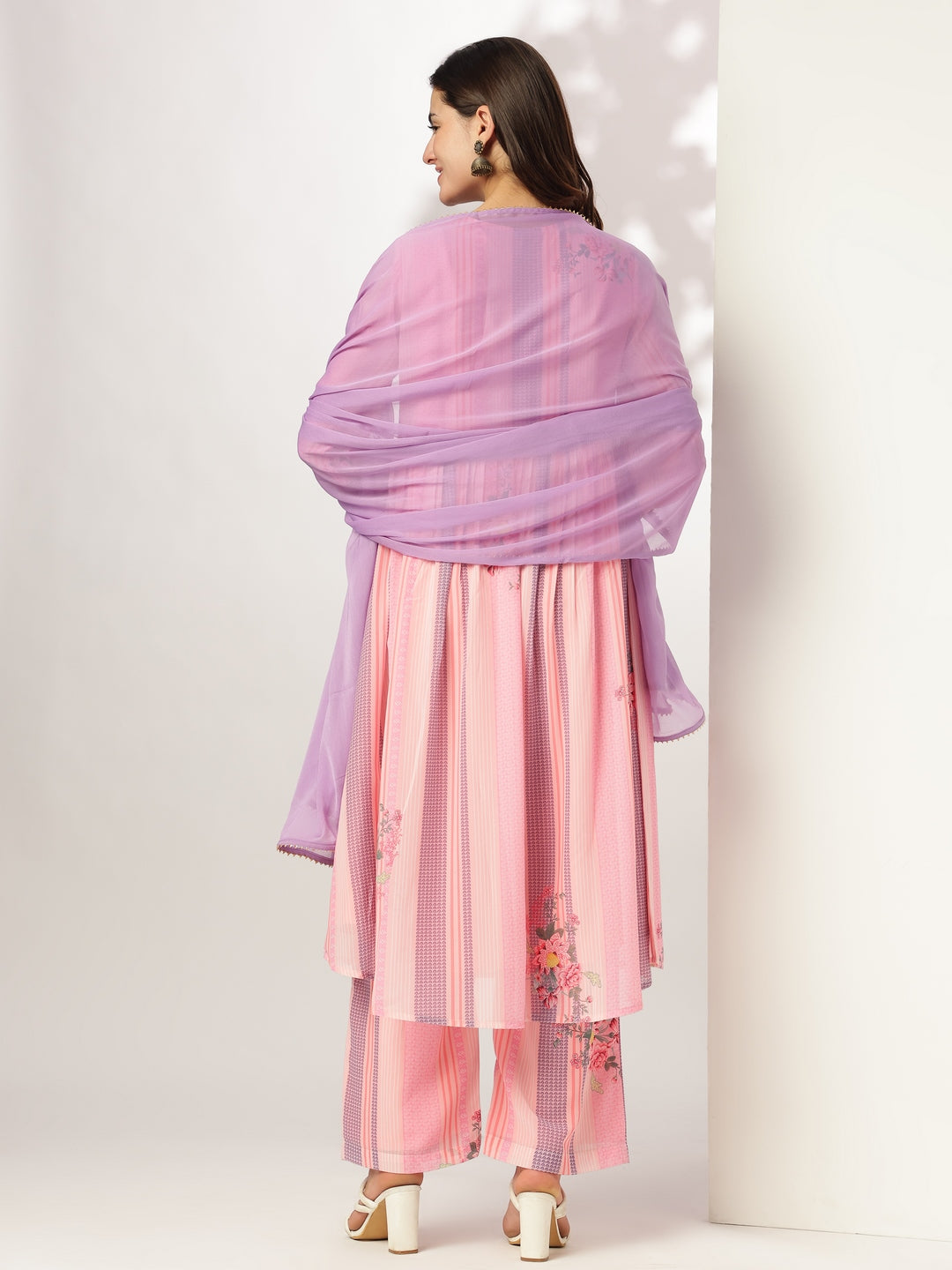 Pink Georgette A-Line Embroidered 3-Piece Kurta Set