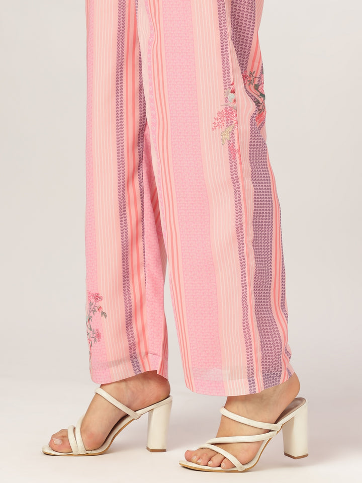 Pink Georgette A-Line Embroidered 3-Piece Kurta Set