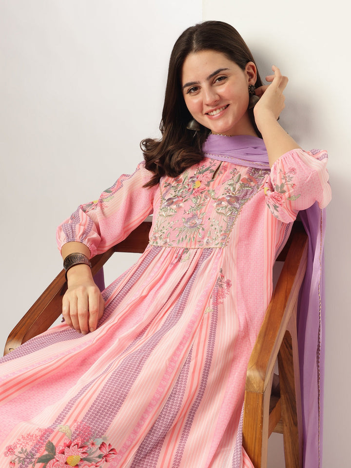 Pink-Georgette-A-Line-Embroidered-3-Piece-Kurta-Set