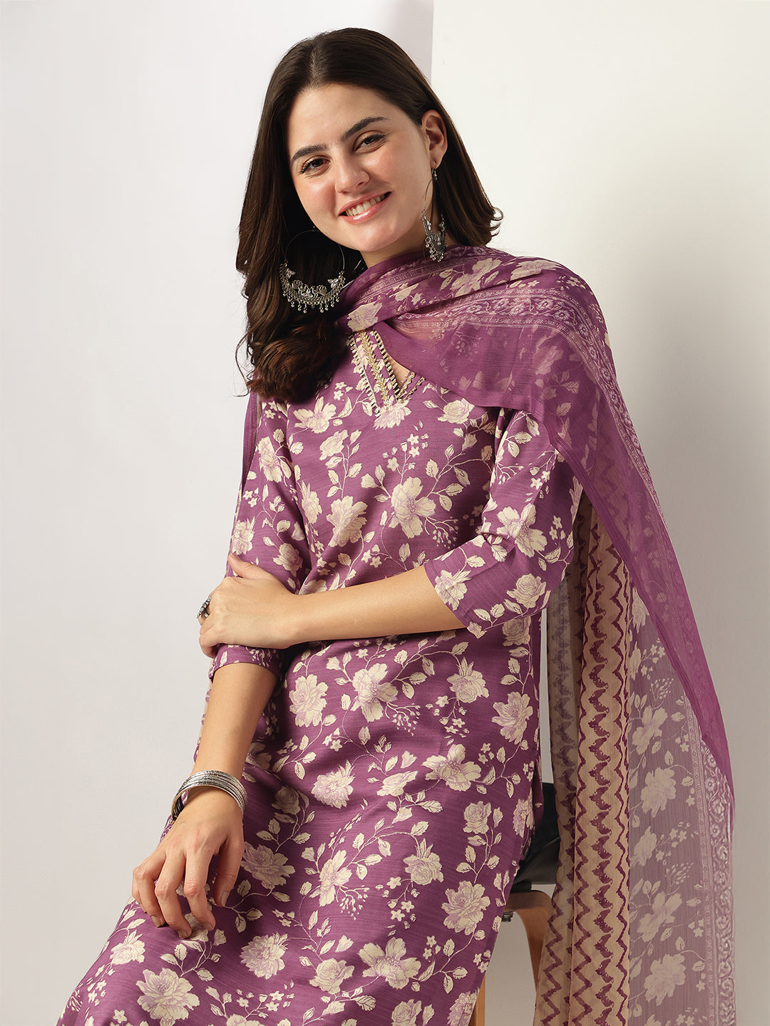 Purple-Rayon-Blend-Straight-Floral-Printed-3-Piece-Kurta-Set
