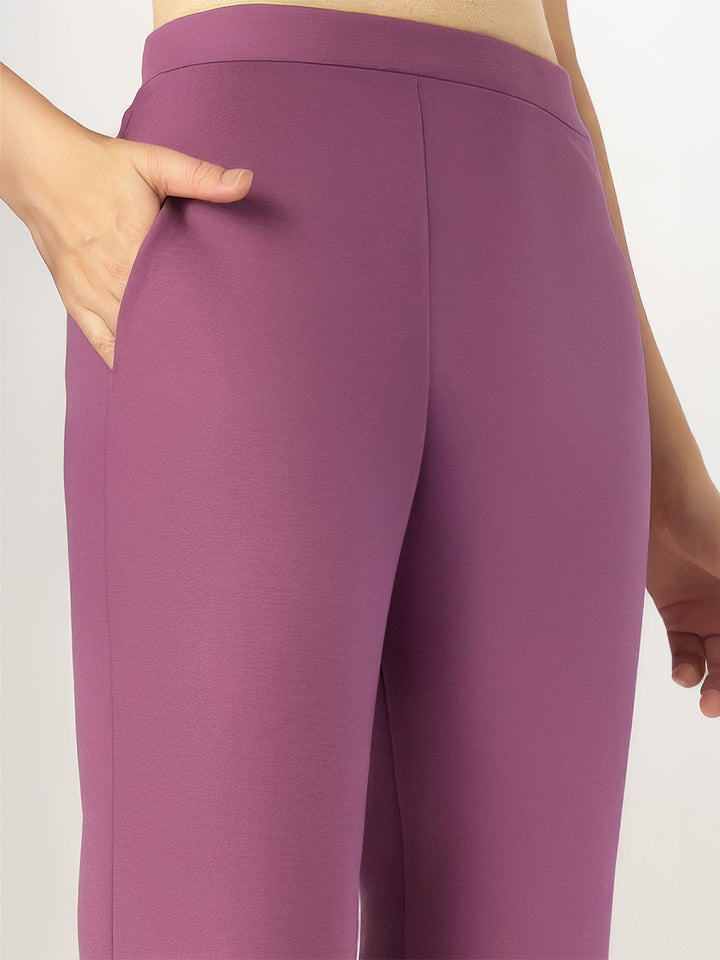 Purple Rayon Blend Straight Floral Printed 3-Piece Kurta Set