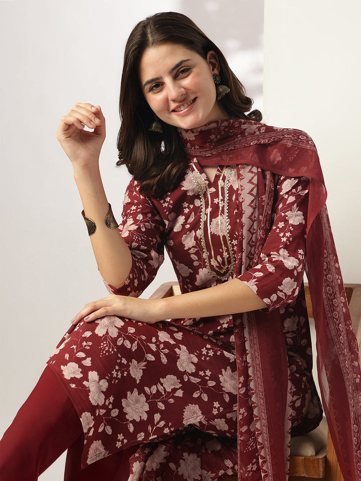 Maroon-Rayon-Blend-Straight-Floral-Printed-3-Piece-Kurta-Set