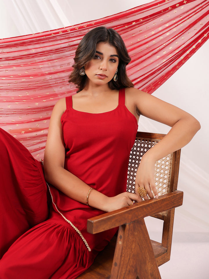 Red-Rayon-Straight-Solid-3-Piece-Sharara-Set
