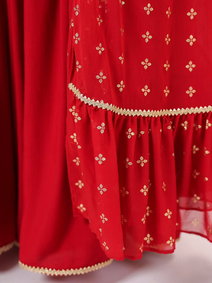 Red Rayon Straight Solid 3-Piece Sharara Set
