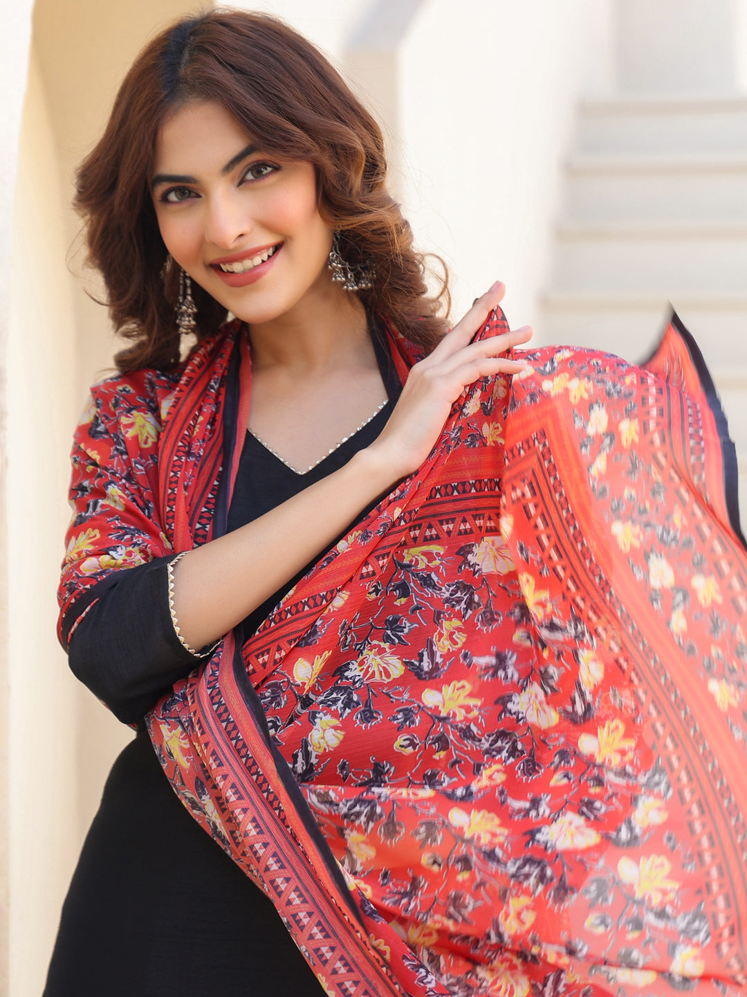 Black Silk Blend Straight Solid 3-Piece Kurta Set