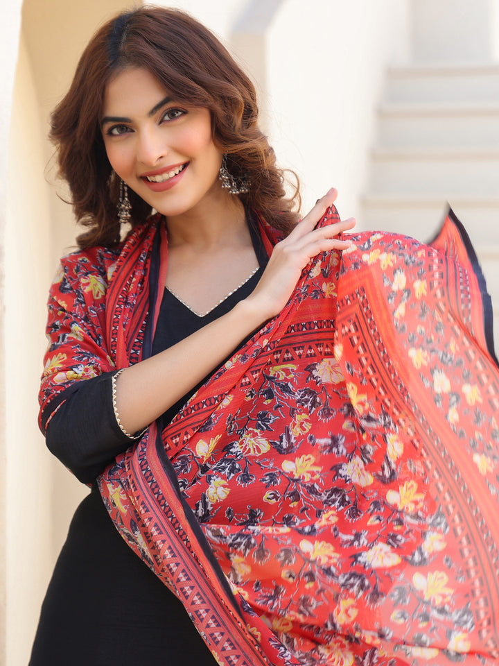 Black Silk Blend Straight Solid 3-Piece Kurta Set