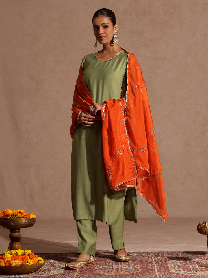 Sage Silk Blend Embellished 3-Piece Kurta Set