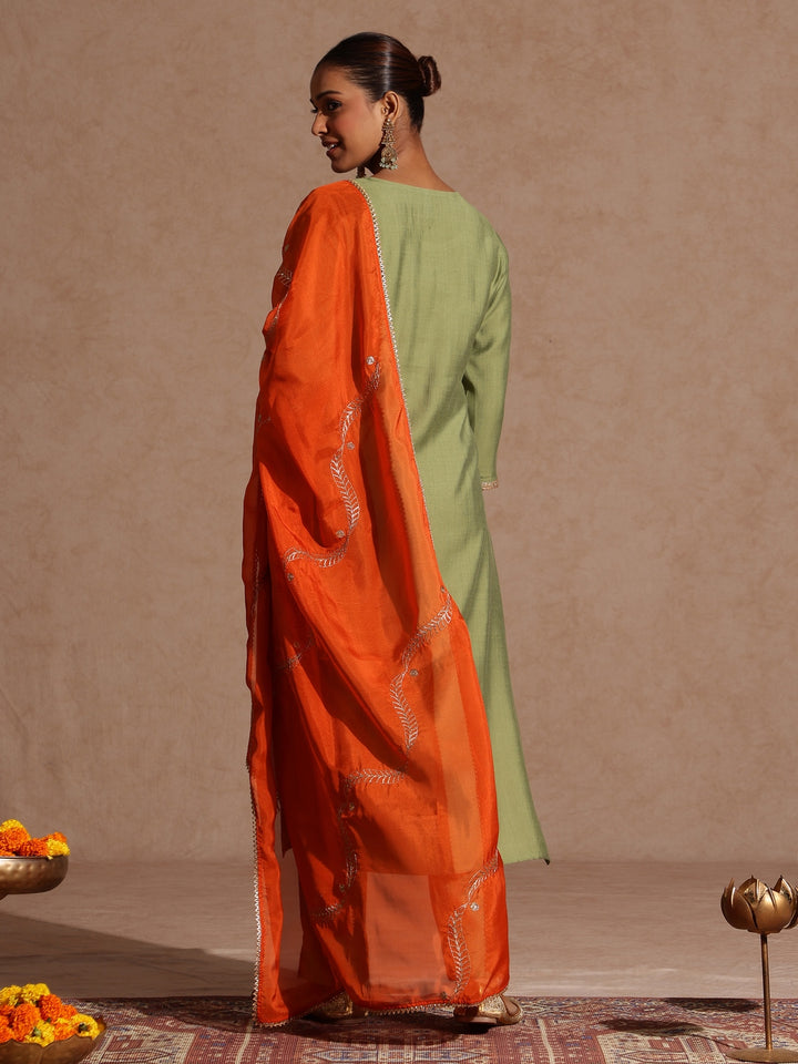 Sage Silk Blend Embellished 3-Piece Kurta Set