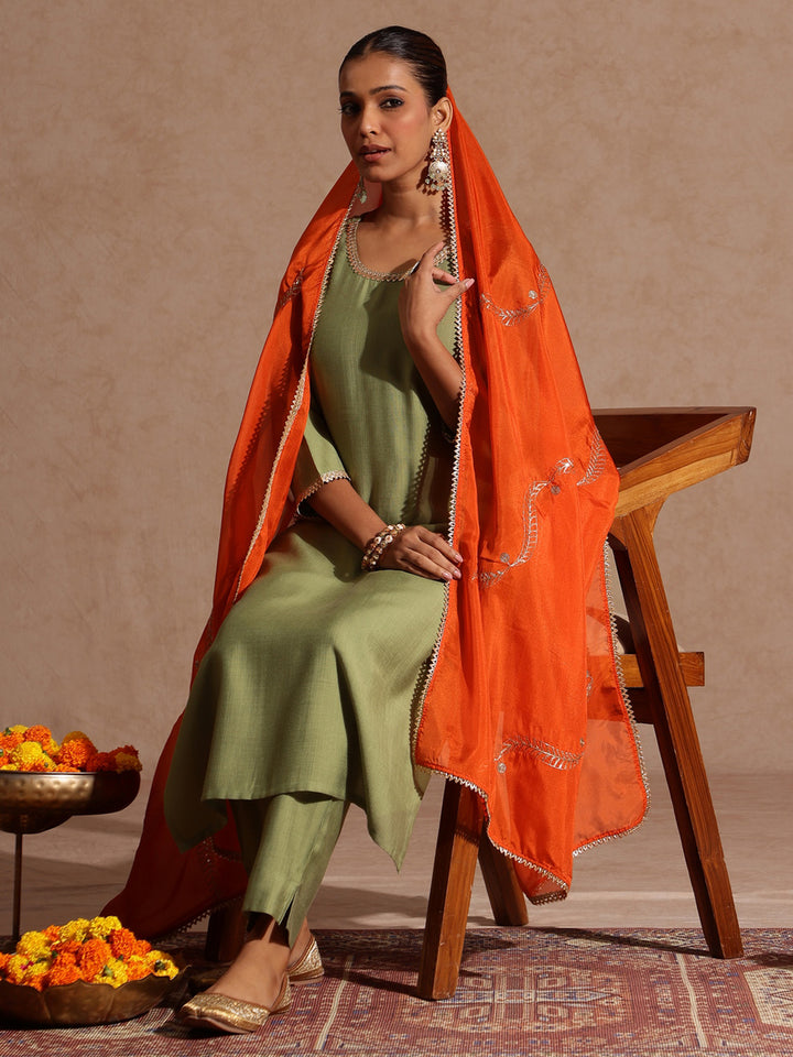 Sage Silk Blend Embellished 3-Piece Kurta Set