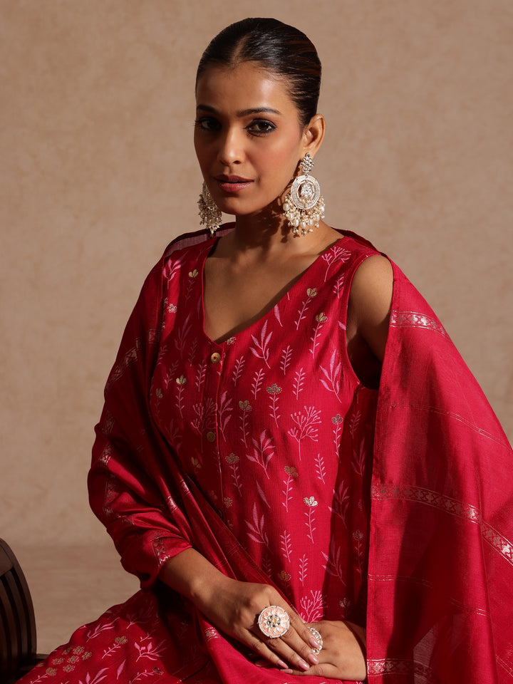 Pink Silk Blend Foil Print 3-Piece Kurta Set