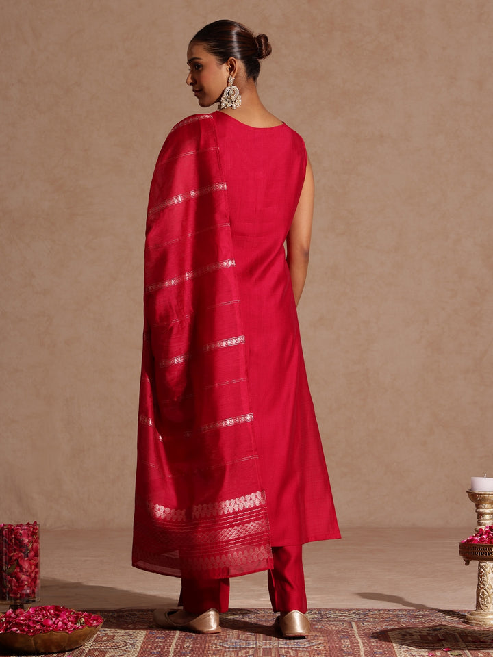 Pink Silk Blend Foil Print 3-Piece Kurta Set