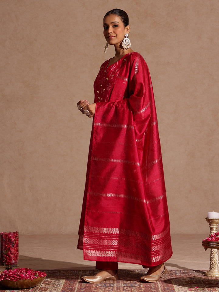 Pink Silk Blend Foil Print 3-Piece Kurta Set