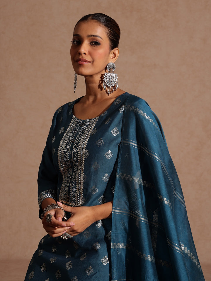 Teal Silk Blend Embellished 3-Piece Kurta Set
