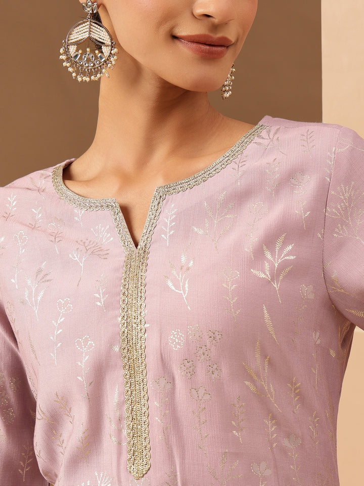 Lavender Silk Blend Foil Print 3-Piece Kurta Set