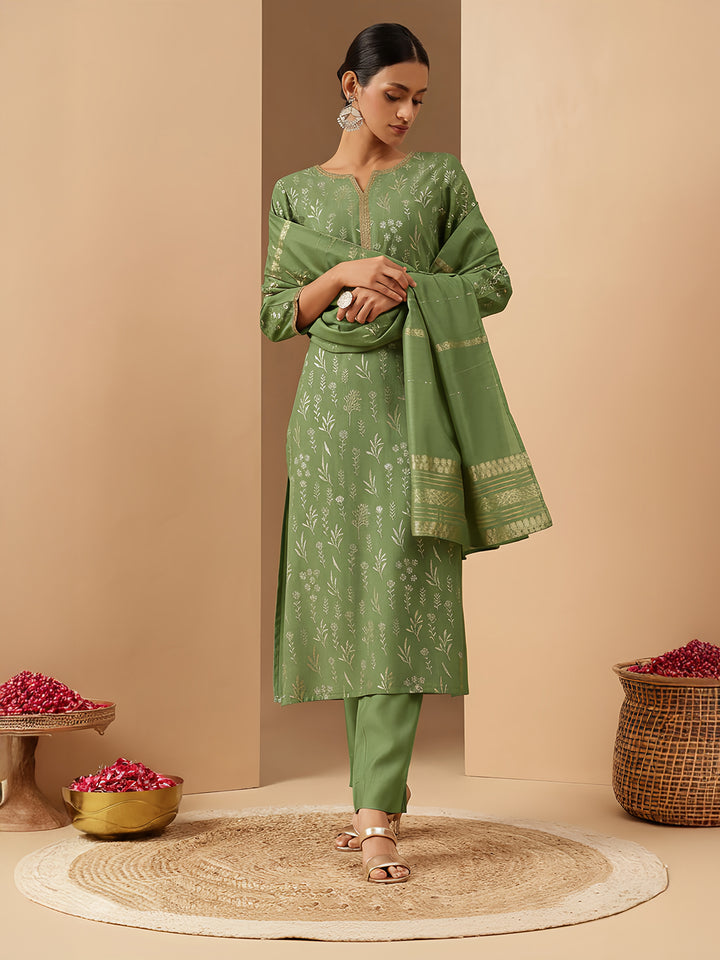 Mint Silk Blend Embellished 3-Piece Kurta Set
