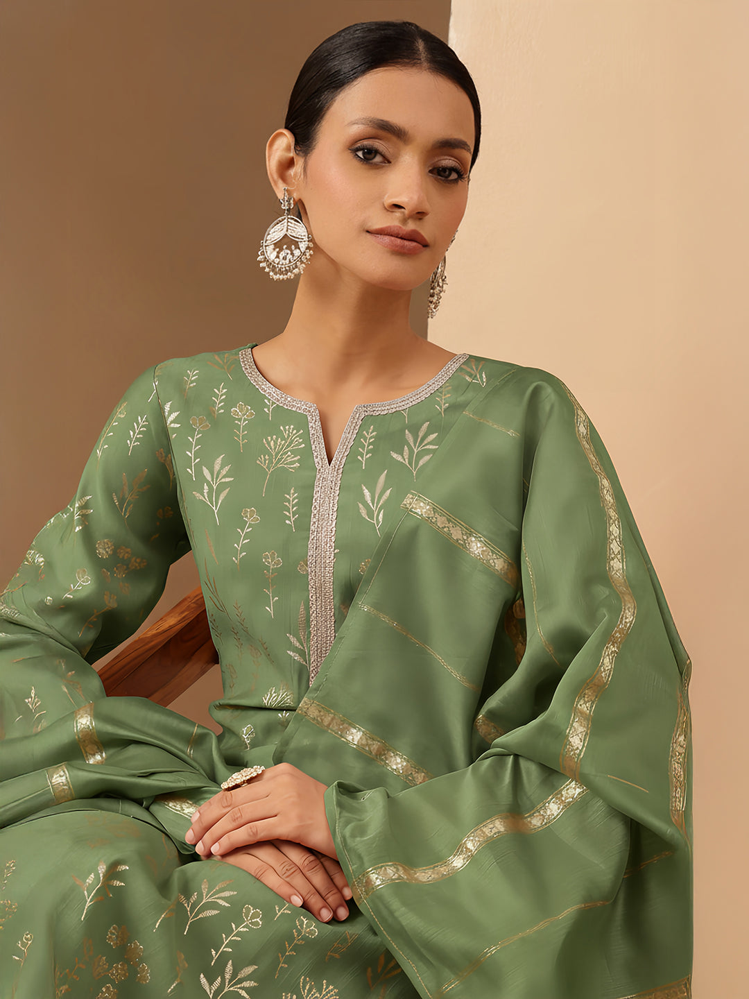 Mint Silk Blend Embellished 3-Piece Kurta Set
