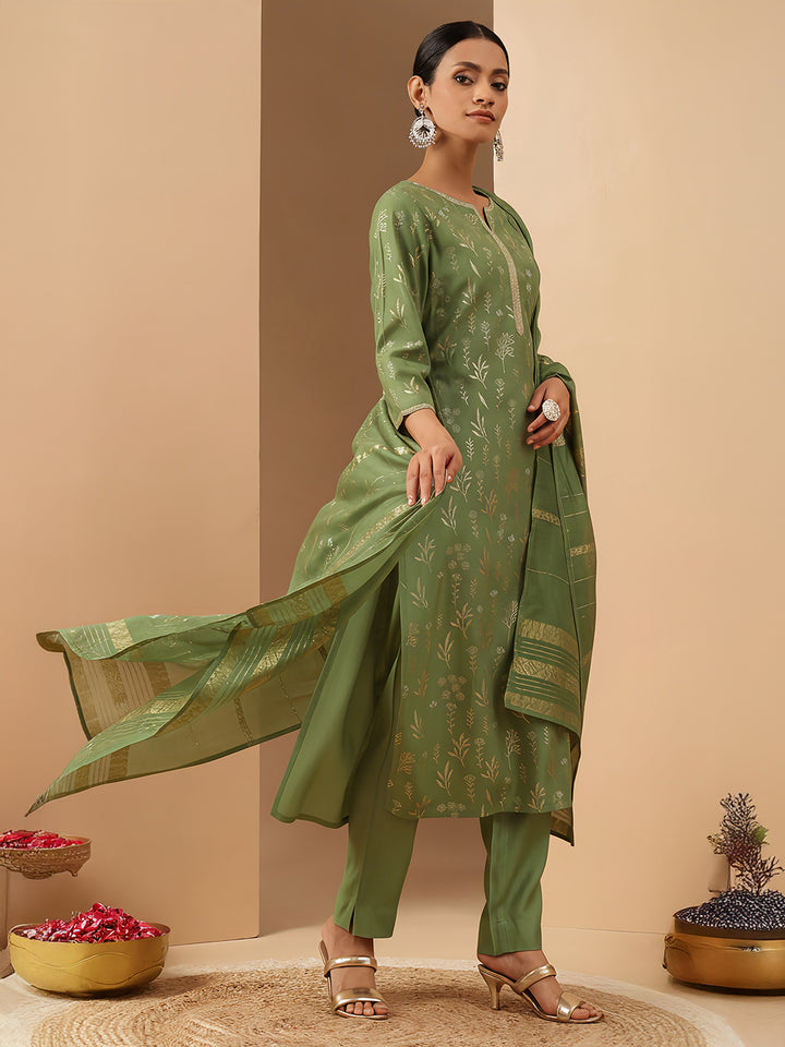 Mint Silk Blend Embellished 3-Piece Kurta Set
