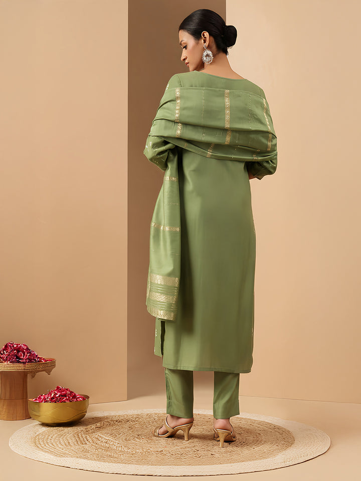 Mint Silk Blend Embellished 3-Piece Kurta Set