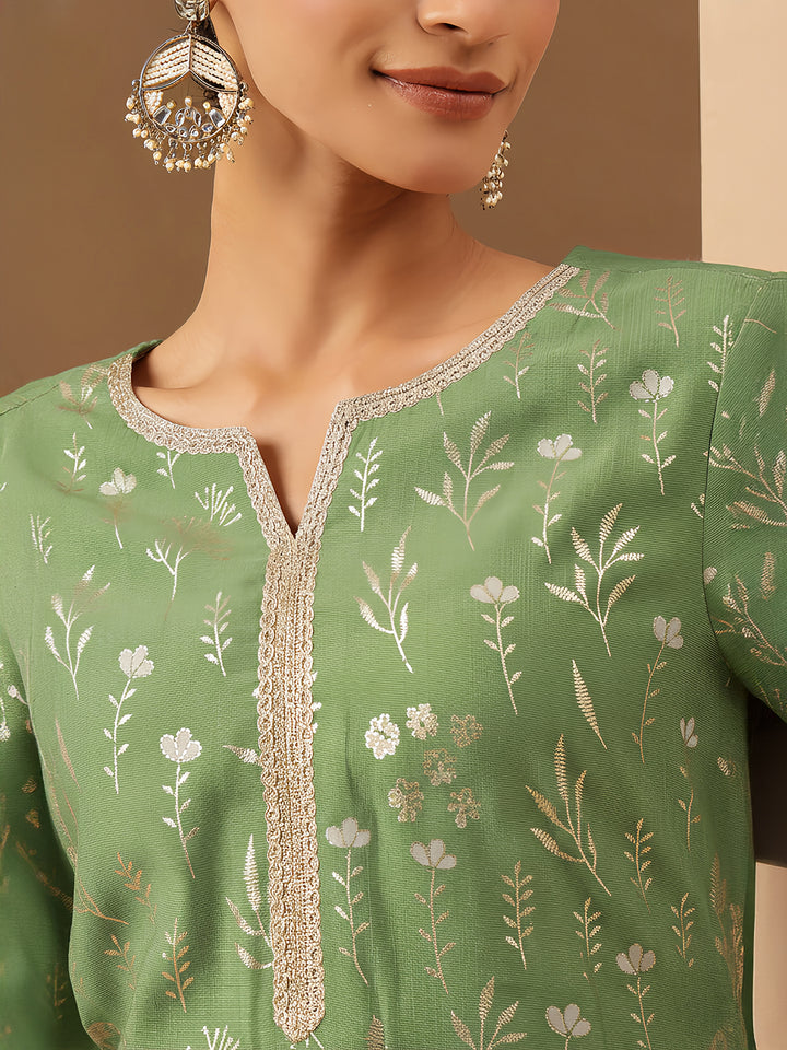 Mint Silk Blend Embellished 3-Piece Kurta Set
