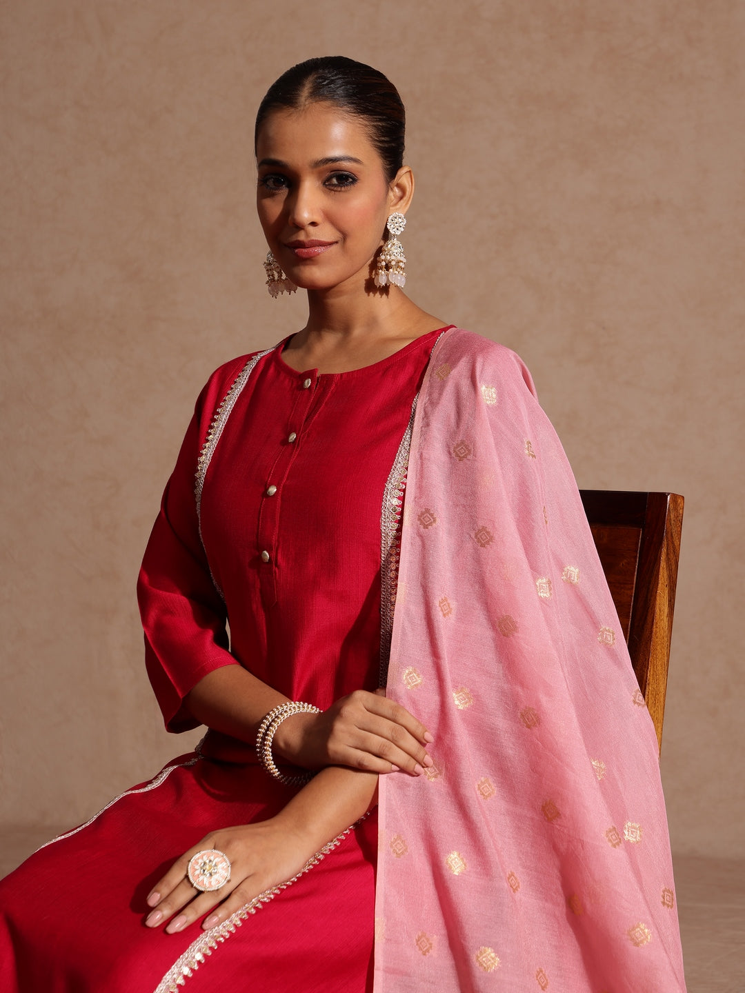 Pink Silk Blend Embellished 3-Piece Kurta Set