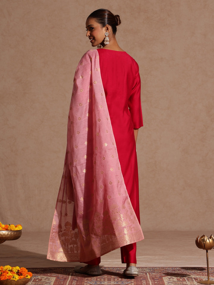 Pink Silk Blend Embellished 3-Piece Kurta Set