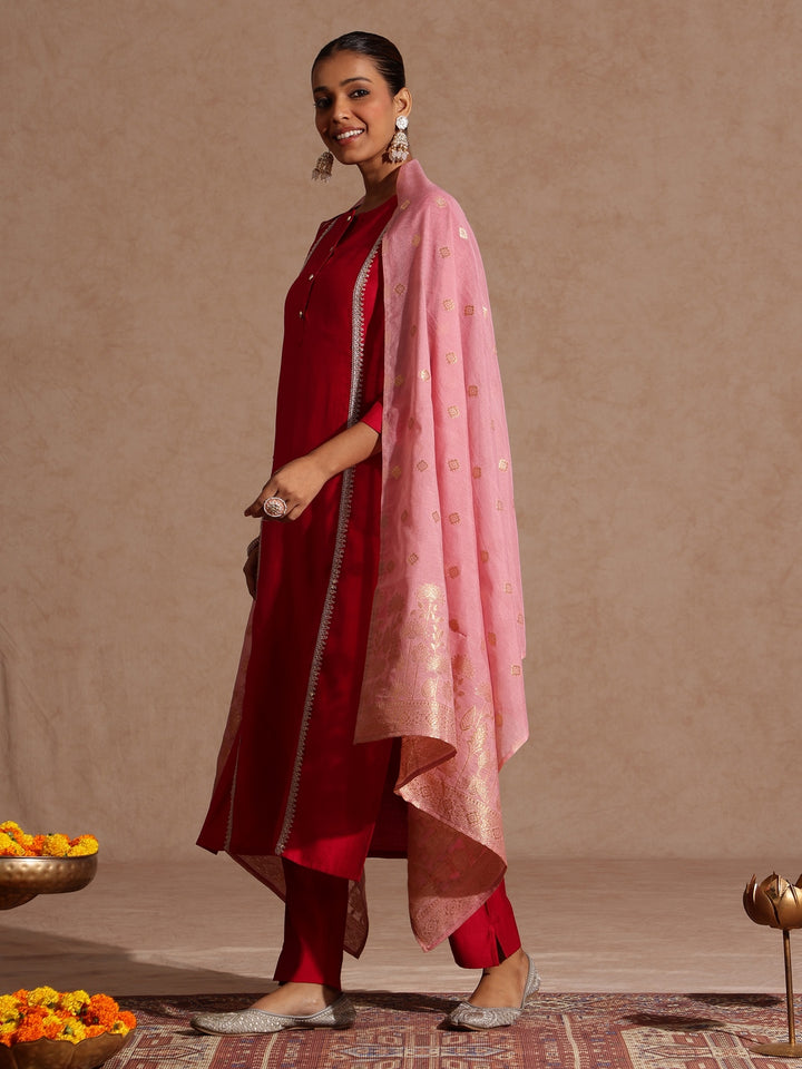 Pink Silk Blend Embellished 3-Piece Kurta Set