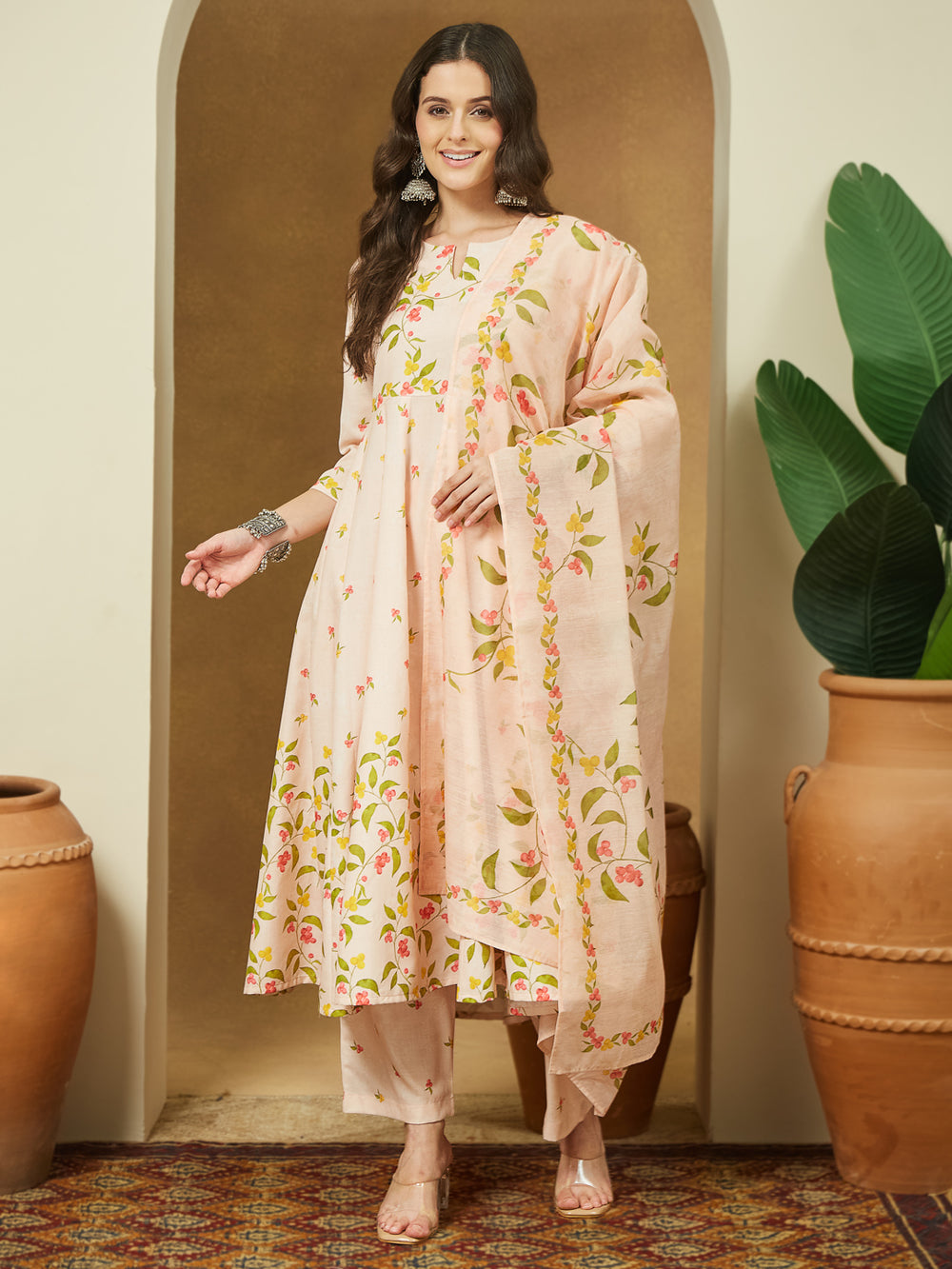 Peach-Magic-Slub-Printed-3-Piece-Anarkali-Set