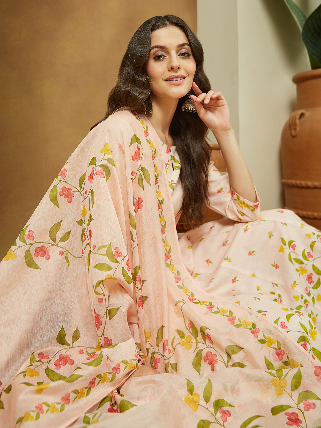 Peach-Magic-Slub-Printed-3-Piece-Anarkali-Set