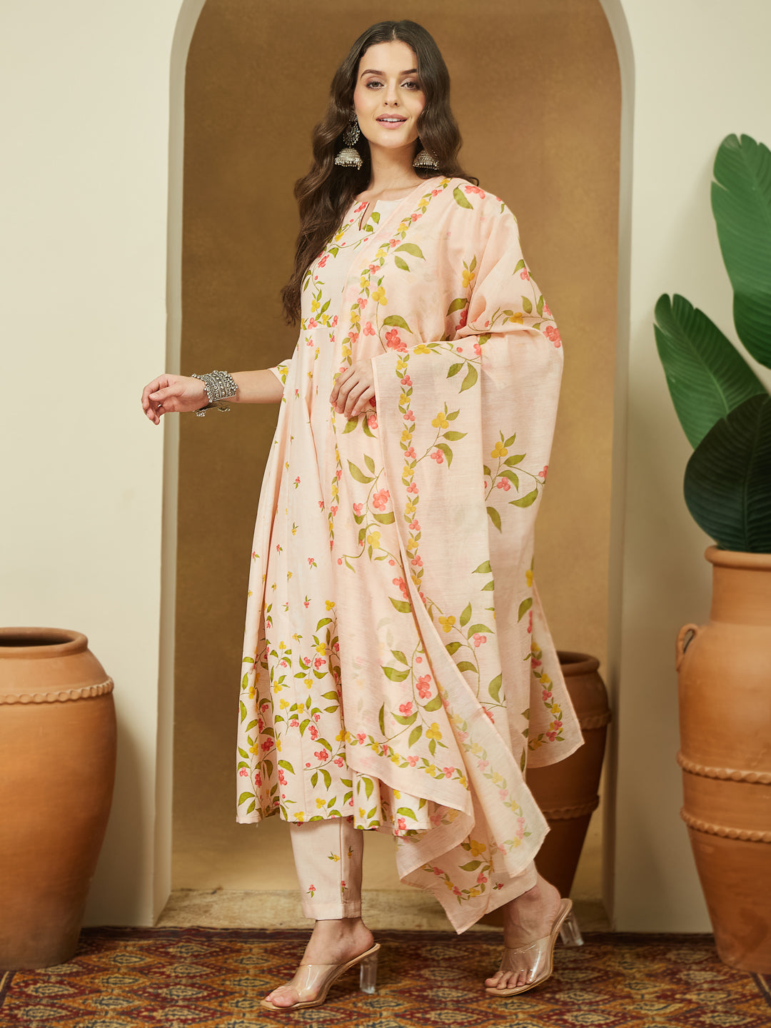 Peach-Magic-Slub-Printed-3-Piece-Anarkali-Set